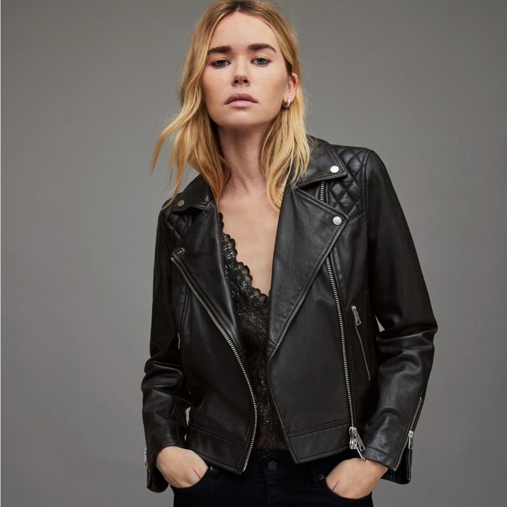 AllSaints Caden Leather Biker Jacket Size 10